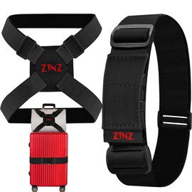 ZINZ 2 Pack Elastic Luggage Straps and Suitcase Bungee, Adjustable Bag Belt Travel Accessories - Black/Red