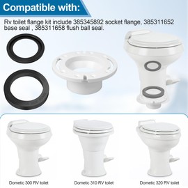 RV Toilet Seal and 3 Inch Socket RV Toilet Flange for Dometic 300/310/320 RV Toilets, Toilet Parts Replaces 385345892 Flange, 385311658 Flush Seal and 385311652 Base Seal, 3 in 1 RV Toilet Repair Kit