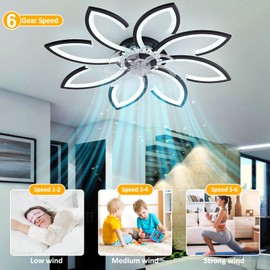 Modern 35" Ceiling Fan with Lights & Remote Control, Low Profile Flush Mount Smart Fan for Bedroom, Living Room, Kitchen - Reversible Blade, Black