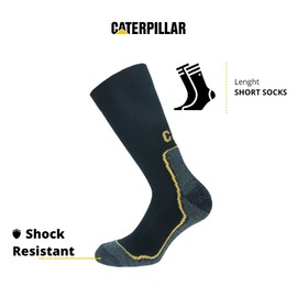 CAT Caterpillar 3 Pairs Work Socks Shock Proof Coolmax All Weather Polyester Yarns Excellent Quality, black