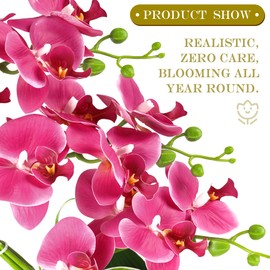 SAN MU Orchids Artificial Flowers, Fake Orchid Plants & Flowers in Vase, Faux Orchid in Pot for Home Decor Indoor, Fuchsia Artificial Flowers with Gold Vase