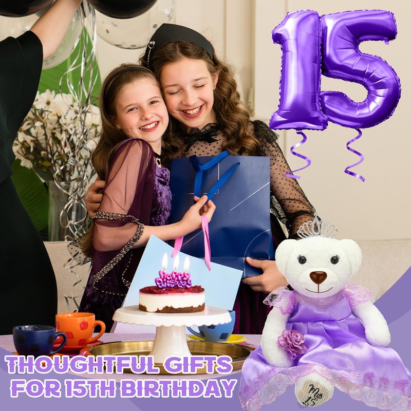 Blueweenly Quince Bear De Peluche para 15 Años Con Vestido