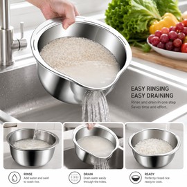 Stainless Steel Rice Washing Bowl for Kitchen Prep – 2-in-1 Colander Strainer for Rice, Fruits & Vegetables