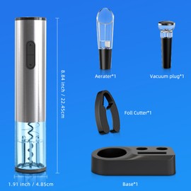 Wine Opener Electric Wine Opener 5-in-1 ElectricWine Bottle Opener Battery Operated Corkscrewwith Storage Base, Foil Cutter, Wine Pour& Wine Stopper (Silver)