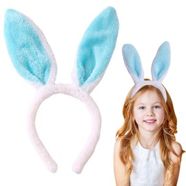 HIFANMM Bunny Headband Rabbit Ears Hair Bands for Women Girls Kids, Blue Cute Plush Ears Hair Accessories Easter Day Decoration Headdress Party Supplies Hair Hoop 1 Pcs