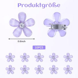 Pack of 10 Purple Small Flowers Hair Clips, Elegant Hair Accessories, Communion Girls, Mini Cute Rhinestone Hair Clips, Suitable for Wedding, Straight Hair, Curly Hair, Updo Decoration