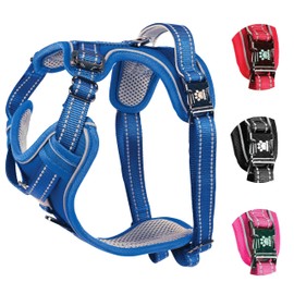 Elite Paws® UK: Premium Metal Buckle Dog Harness, Strong, Safe, Padded, Comfortable, Adjustable, Reflective, Front/Back Lead Attachments, Soft Handle, Pet Walking Vest/Training Product (Blue, Small)