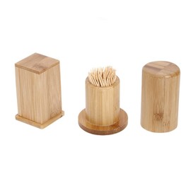 esowemsn 2PCS Bamboo Toothpick Dispenser Toothpick Container Holders Square Round Toothpick Box Decoration for Home Kitchen Restaurant Hotel