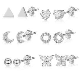 Alexcraft Stud Earrings 925 Silver Earrings Set for Women Multiple Hypoallergenic Cartilage Small Sleeper Cartilage Stud Set, Sterling Silver