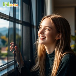 wiipara Sheer Voile Curtains with Eyelets, Set of 2, Transparent Curtains for Living Room, Eyelet Curtain, Transparent Airy Curtain for Bedroom, Black Curtain, 132 x 215 cm (W x H)