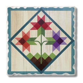 Thirstystone Quilt Design Tulip Trio Single Tumbled Tile Stone Coaster Manufactured in The USA 4" Square