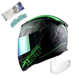 1STorm Motorcycle Full Face Helmet Skull King Matt Green+ One Extra Clear Shield, Size Medium (55-56 CM,21.7/22.0 Inch)