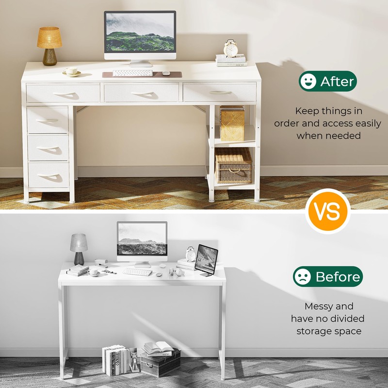 Huuger Computer Desk with 6 Drawers, Office Desk with Shelves,