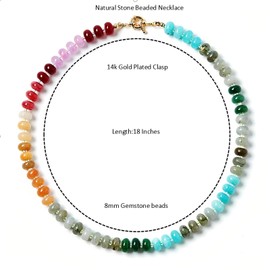 Zissunbeam Bead Gemstone Choker Necklace for Women,Colorful Natural Stone Beaded Statement Boho Beach Charm Necklace Jewelry for Women,14k Gold Plated Rainbow Stone Charm Trendy Necklaces