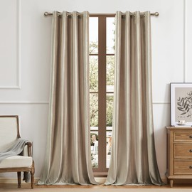 BULBUL Champagne Curtains 96 inch Length- 2 Panels Velvet Living Room Beige Blackout Window Drapes Curtains Thermal Insulated Room Darkening Decor Grommet Curtains for Bedroom