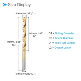 CoCud Twist Drill Bits, 5.9mm Drilling Diameter, Titanium Coated High Speed Steel 6542 Straight Round Shank - (Applications: for Stainless Steel Alloy Metal), 2-Pieces