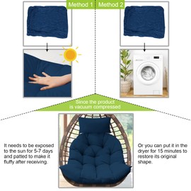Hanging Basket Seat Cushion, Thicken Hanging Egg Chair Cushion, Washable Hanging Basket Chair Cushion, Basket Egg Chair Cushion with Headrest (Dark Blue)