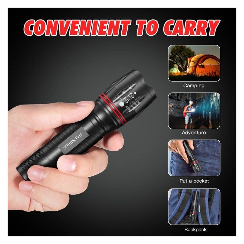 HAUSBELL T8 Upgraded Flashlight 4 Pack, 2000 Lumens High Lumens