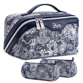 BOYATU Makeup Bag Travel Cosmetic Case: Large Capacity Open Flat Cosmetic Bag Organizer - Portable Toiletry Bags with Handle for Women(Blue)