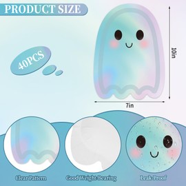 Whaline - 40 platos de papel de fantasma de Halloween, iridiscentes, bonitos platos desechables con forma de fantasma, de aluminio, para fiesta de Halloween, para cumpleaños, baby shower, suministros