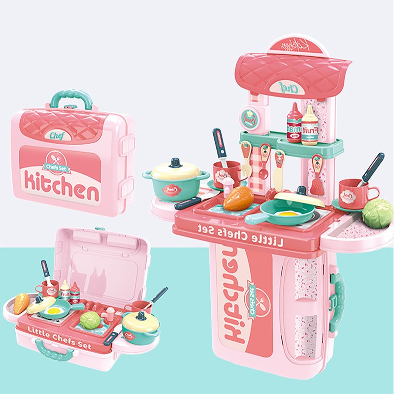 Plastic Dressing Playset 3 in 1 Red Makeup Suitcase Kids
