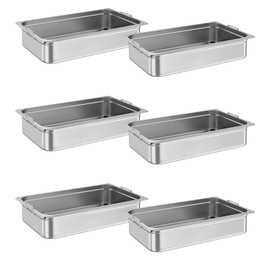 Takywep 6 Pack Full Size Food Pan, Commercial Catering Hotel Pan, [NSF Certified][with Handle] Stainless Steel 4 Inch Deep Anti-Jamming Steam Table Pan
