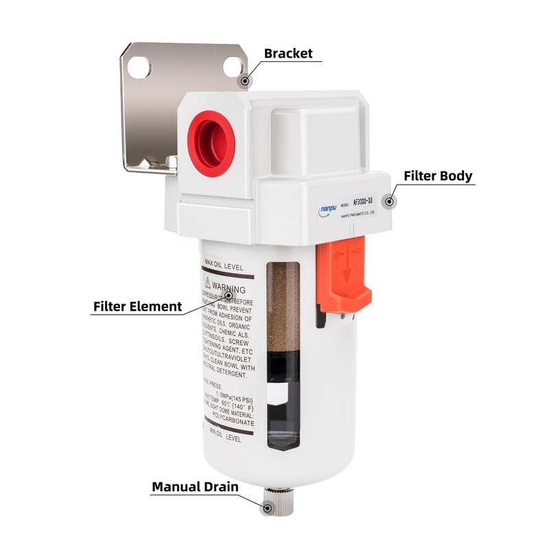 NANPU 3/8" BSP Compressed Air Line Filter, 5 Micron Brass
