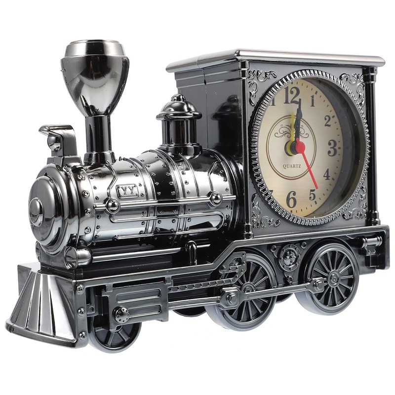 FAVOMOTO Grey Retro Train Clock Model Train Locomotive Clock Table