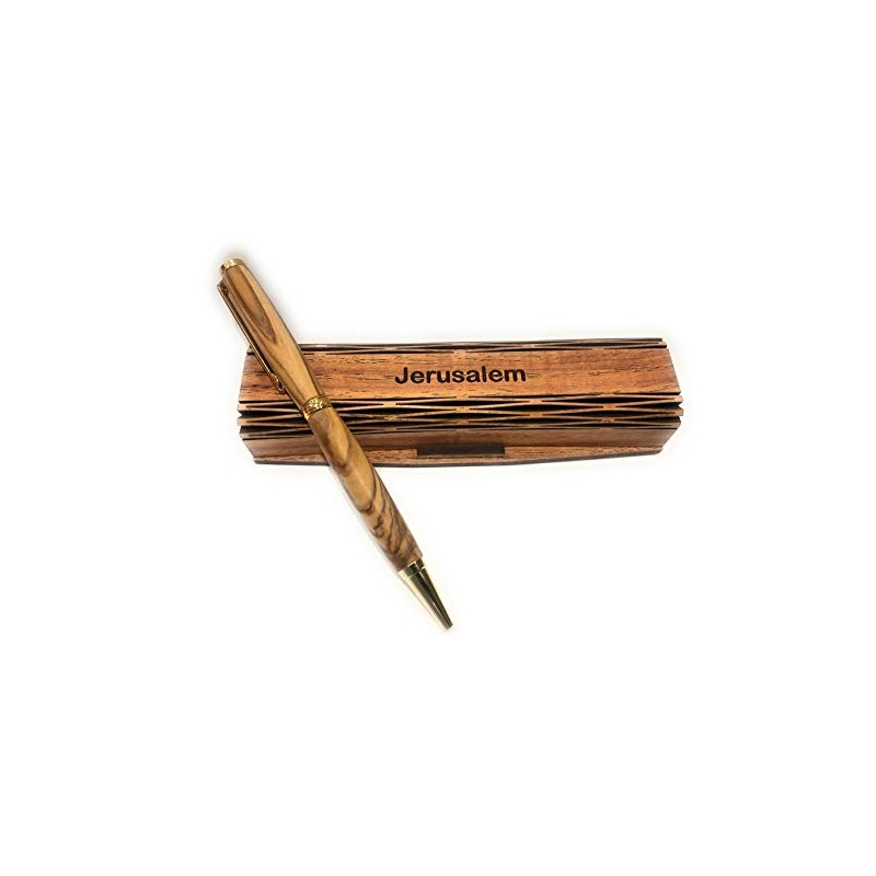 Handmade Ballpoint Pen Handcrafted Bethlehem Olive Wood With Wooden Jerusalem