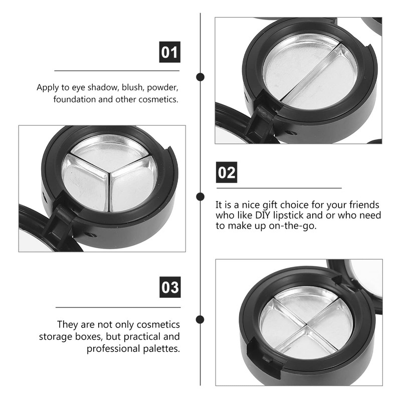 KALLORY Black Eyeshadow 4 Pieces Empty Makeup Box, Round Magnetic
