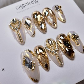 [Premium Nail] Gold Stone Handmade Nail Tips - Skeleto / [프리미엄네일] 골드스톤 수제네일팁 - 스켈레토