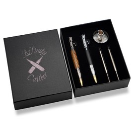 Affinity Caliber - Bolt Action Pen Ballpoint Pen - Bullet Pens (Set of 2) with Refills, Rifle Clip, and Silver Holder - Mahogany & Ebony Wood Pen Grip - Gift For Dad, Boyfriend, Husband, Fancy pen