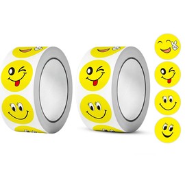 Happy Smiley Face Stickers 1000 pcs 4 Patterns 1inch Small Happy Sticker Yellow Charming Face Decal Stickers for Family School Supplies Behavior Chart