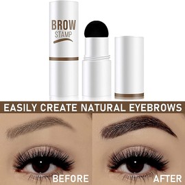 Eyebrow Stamp and Eyebrow Stencil Kit, Waterproof Long-Lasting Eyebrow Stamp with 10pcs Reusable Eyebrow Stencil Makeup Kit (Dark Brown)