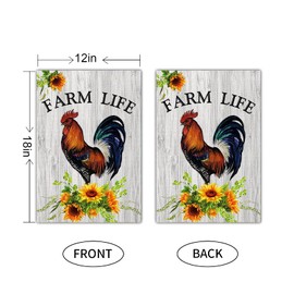 Meltelot Farm Life Flag, Welcome Garden Yard Flag, Chicken Rooster Sunflower, Decoration for Outside Flag, Vertical Double Side 12x18 Inch