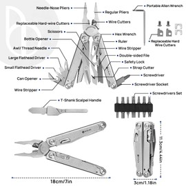 BIBURY Multitools, Men's Gifts for Christmas, Multi Tool Foldable Pliers with T-Shank Tool, Strap Cutter, Stainless Steel Multitools Ideal for Camping, Repairing, Gift for Dad Men - Pro - BI2049GB