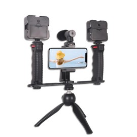 Smartphone Video Rig with Handle, 1/4in Screw, Cold Shoe Interface, Phone Video Stabilizer Grip for Live Streaming, Vlogging Cage