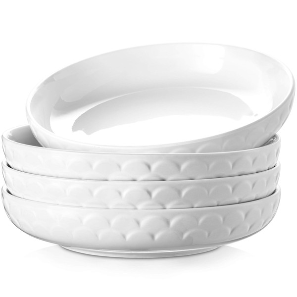 DOWAN 10" Pasta Bowls - 54 oz Large Serving Bowls, White Plates for Party, Pasta, Salad, Soup, Ceramic Dinner Bowl Shallow Bowl, Microwave & Dishwasher Safe, Dishes Set of 4, White