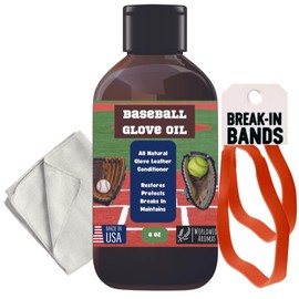 Worldwide Aromas Baseball Glove Break-in Oil Kit with Microfiber Wipe & Break in Bands - Easy Conditioning Formula for Softball & Baseball Mitts, Large 8oz Bottle