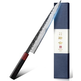 kanngou Sushi Knife 27cm Japanese Carving Knife, AUS-8 Steel Sujihiki Sashimi Knives for Fish Filleting and Meat Slicing, Double Edge Yanagiba Knives with Premium Gift Box