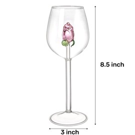 Pumtus 2 Pack Rose Wine Glasses, 10 OZ Creative Drinking Goblet with Rose Inside, Stemmed Fancy Wine Glasses, Unique Romantic Flower Cocktail Glassware, Classic Beverage Cup for Wedding, Party, Bar