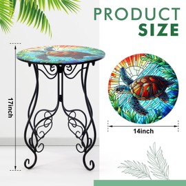 Geelin 14 Inch Outdoor Patio Side Table Turtles Round Mosaic Side Table Accent Indoor End Plant Metal Coffee Tea Furniture for Yard Porch Garden Living Room Bedroom