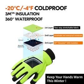 DULFINE 100% Waterproof Winter Work Gloves For Men, High Dexterity Touch Screen For Multipurpose,Excellent Grip (XX-Large)