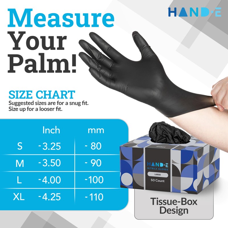 Hand-E Touch Black Nitrile Disposable Gloves Large, 50 Count -
