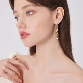 Sterling Silver Drop Earrings for Women, Simulated Diamond Celtic Knot Dangling Earrings Hypoallergenic Earrings Set for Sensitve Ears Costume Jewellery Gifts for Girls Lady, Yellow Gold