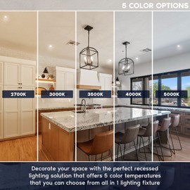 Luxrite 3 Inch Square Gimbal Recessed LED Lights with Junction Box, 8W, 5 CCT Color Selectable 2700K-5000K, Adjustable Swivel Eyeball Spotlight Downlight, 600LM, Dimmable, Damp Rated, ETL Listed