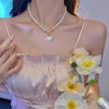 Dainty Faux Pearl Heart Charm Plated Choker Necklace for Women