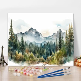 Rebotipy Paint by Numbers Mountain, Forest by Number Artwork Paint by Number Kits Abstract Landscape Unframed Paint by Numbers for Adults Beginner Wall Decor Acrylic Paints 16"x 20" Frameless