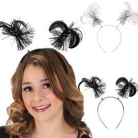 Foyte 2-Piece Pom Headband Tinsel Wrapped Ponytails Hair Hoop Head Bopper Party Headpiece for Cosplay Costumes (Black White)