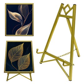 JIANZHUO Metal Easel Plate Stands for Display,Picture Easels for Display Mirror Easel Stand,Table Top Picture Frame Holder Stand(Gold)